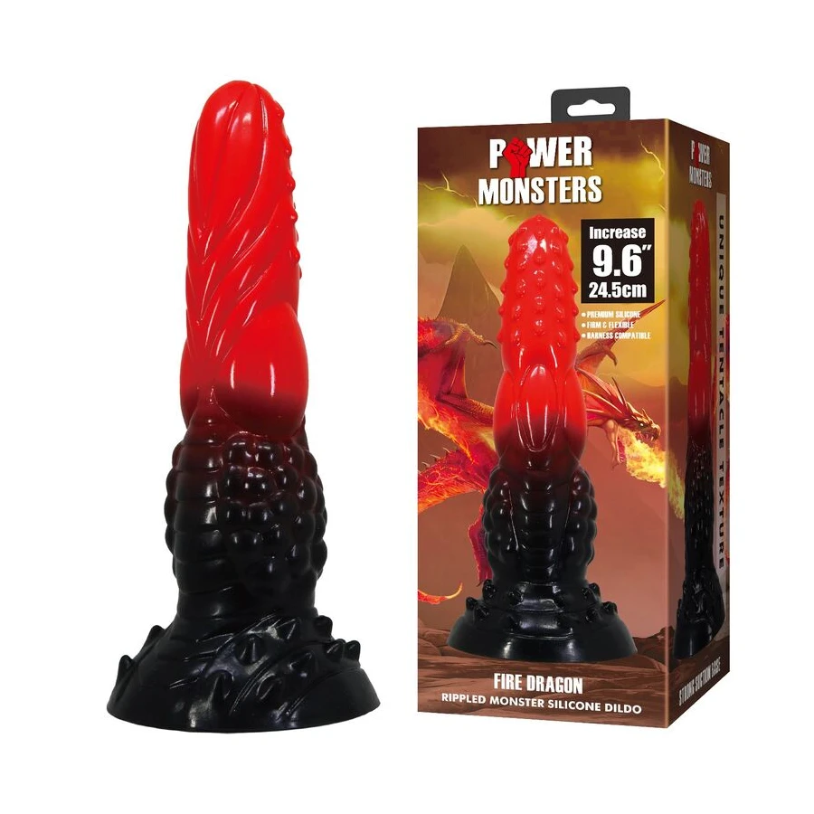 POWER MONSTERS - FIRE DRAGON FANTASY DILDO WITH SUCTION CUP 24.5 CM Ø 5.8 CM RED  BLACK